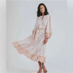 NWT Cleobella XS Blakely White Neutral Floral Print Midi Dress